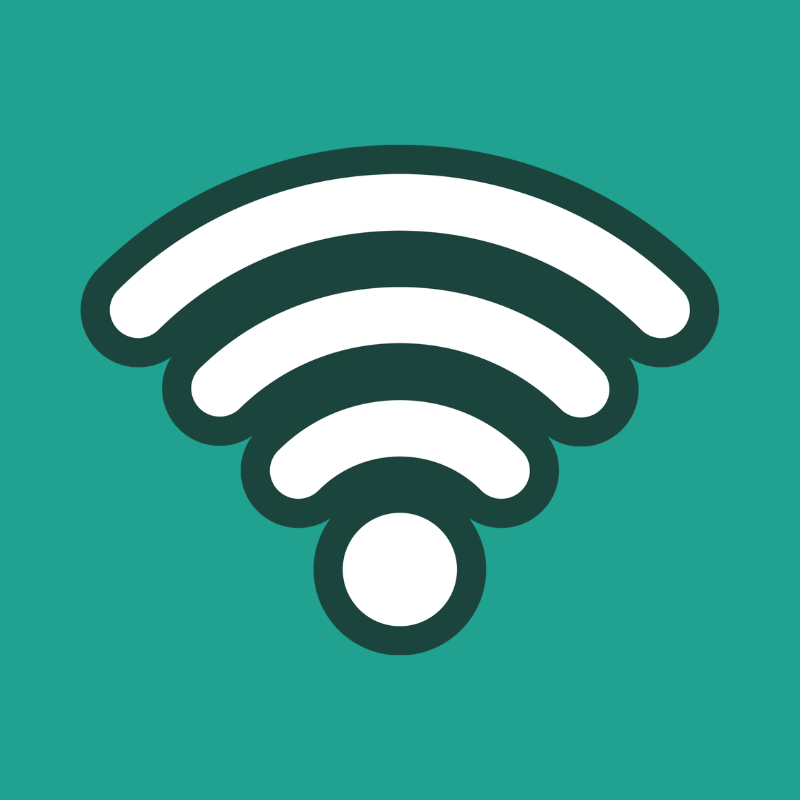 white wifi icon with dark green outline and green background