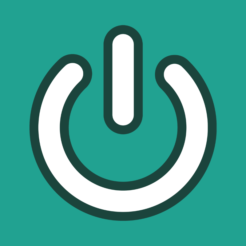 white power on icon with dark green outline and green background