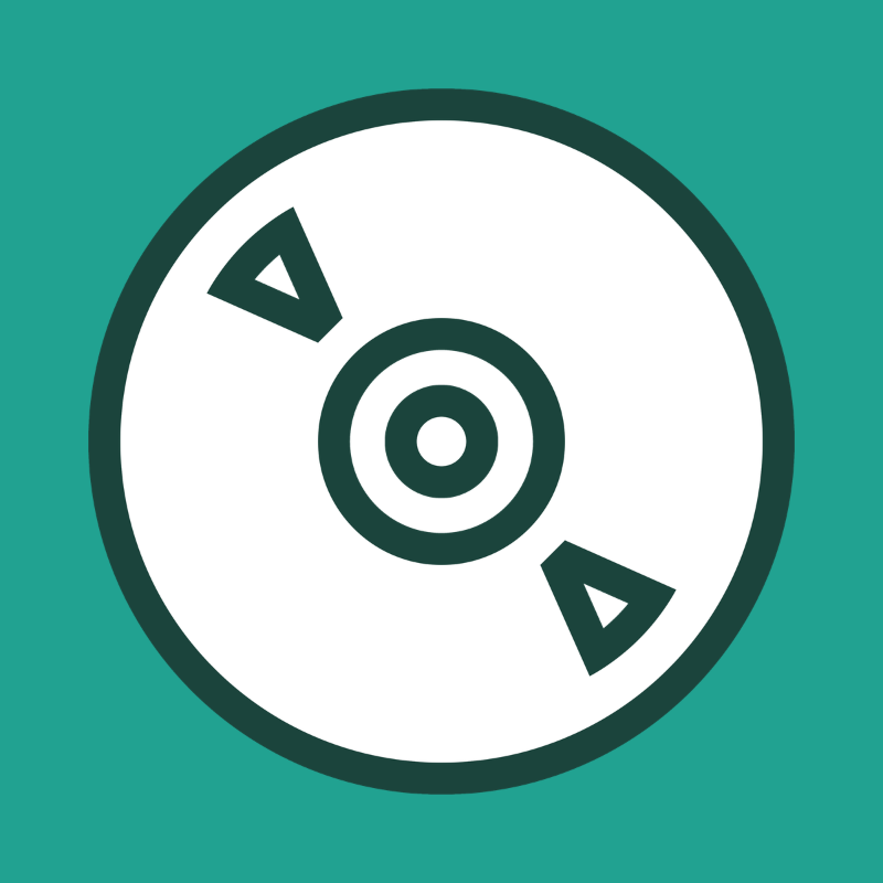 white LP record icon with dark green outline and green background